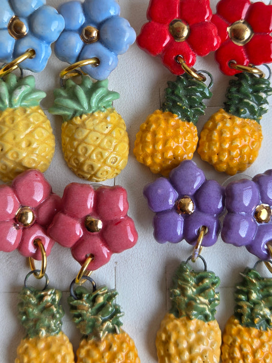 Aros 2 piezas piña con oro