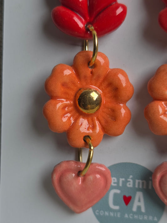 Aros 3 piezas espiga roja y flor