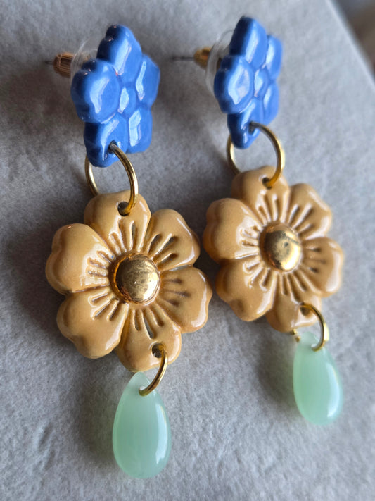 Aros 3 piezas mostaza, y azul con oro