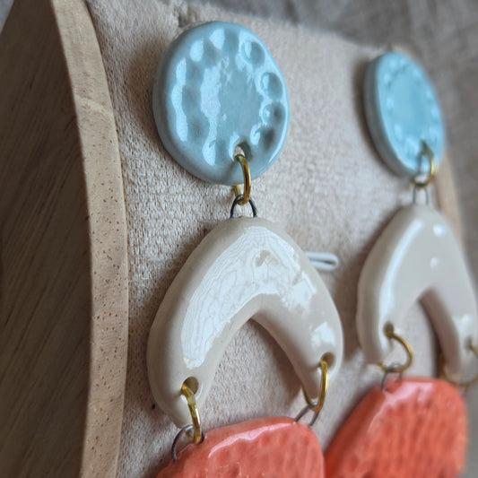 Aros 3 piezas coral, blanco y turquesa