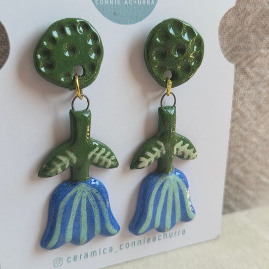 Aros 2 piezas flor azul