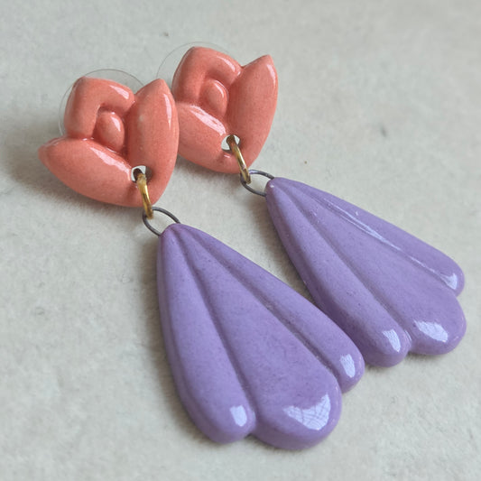 Aros 2 piezas coral y violeta
