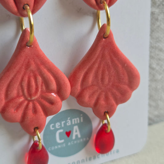 Aros 3 piezas rojo sandía y lagrimita