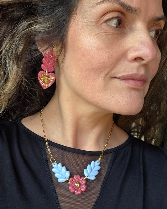 Aros corazón rayos 2 piezas magenta L