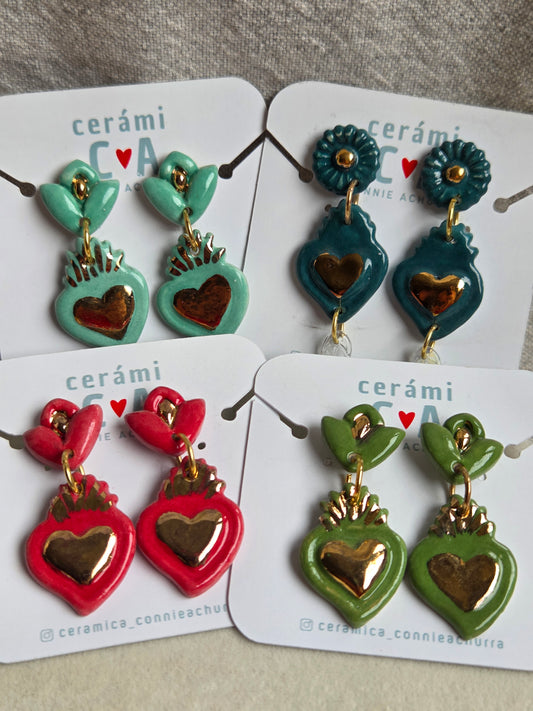 Aros sagrado corazón 2 piezas con oro 1 color